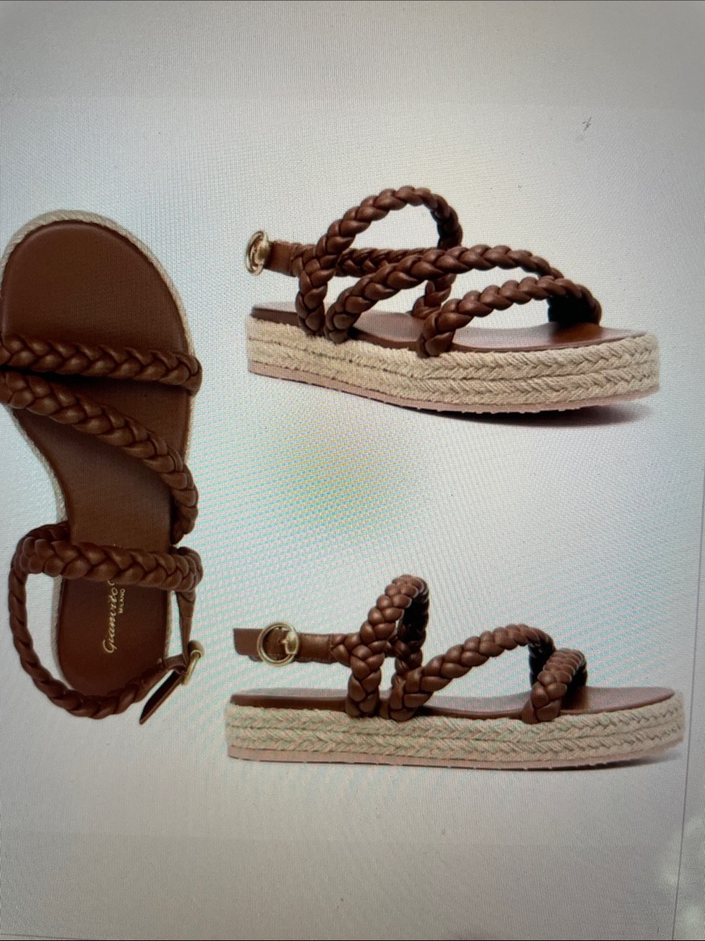Gianvito Rossi brown braided leather espadrille sandal sz 37.5